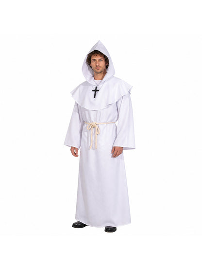 Long White Robe with Hood and Cross