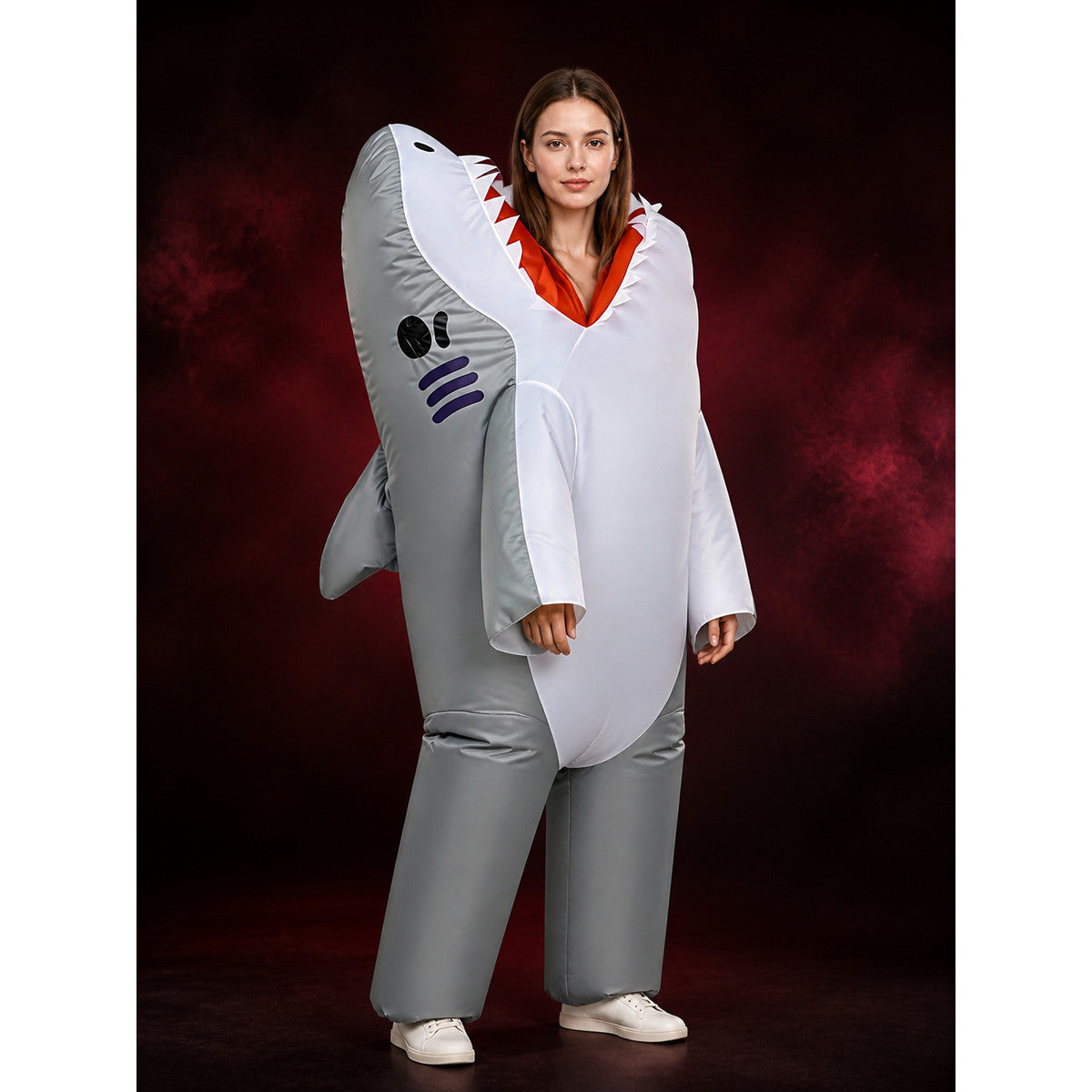 Gray Shark Inflatable Bodysuit Costume With Open Mouth For Halloween main product view