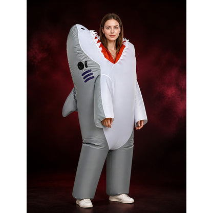 Gray Shark Inflatable Bodysuit Costume With Open Mouth For Halloween main product view