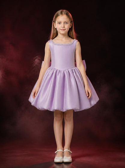 Girls' Light Purple Flower Girl Princess Dress, Sleeveless Pearl-Beaded A-Line main product view