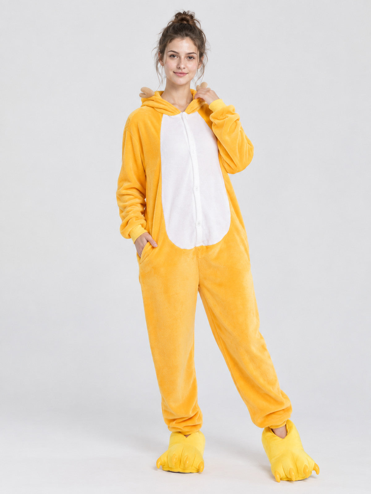 Yellow-Orange Kigurumi Pajama with Horns on the Hood