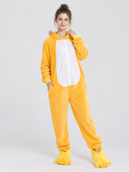 Yellow-Orange Kigurumi Pajama with Horns on the Hood