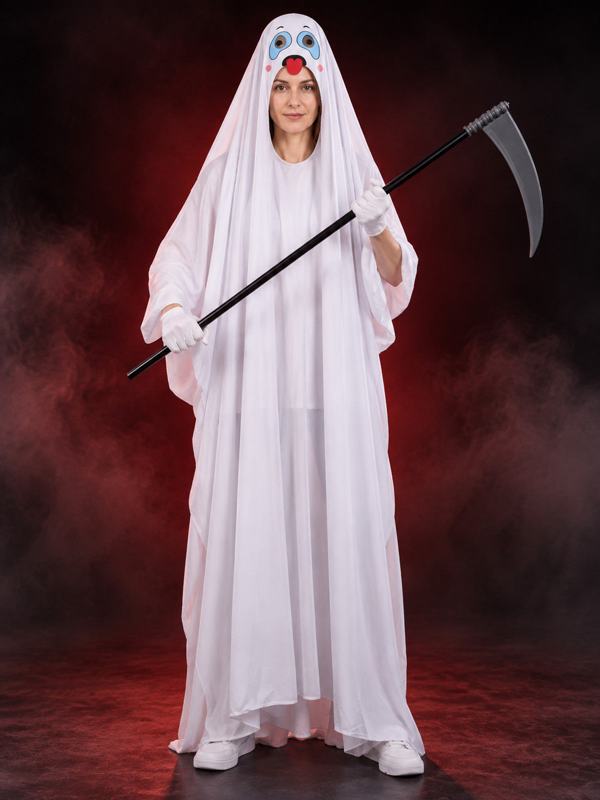 White Ghost Costume Long Hooded Robe with Scythe
