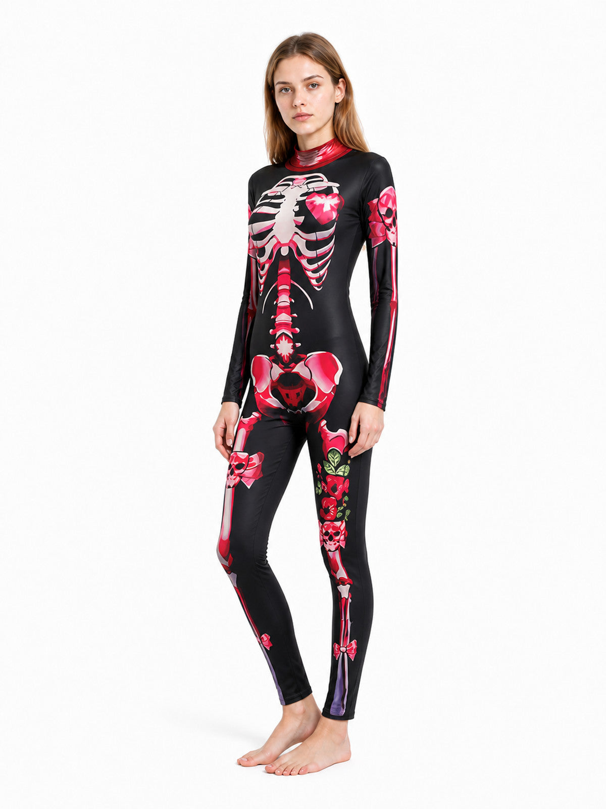 Skeleton jumpsuit with bone print and long sleeves