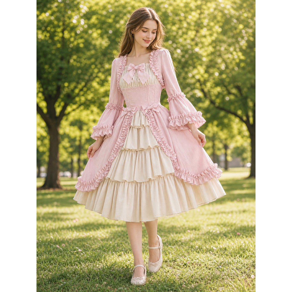 Rococo-Style Costume Dress with Ruffles and Bow lifestyle view