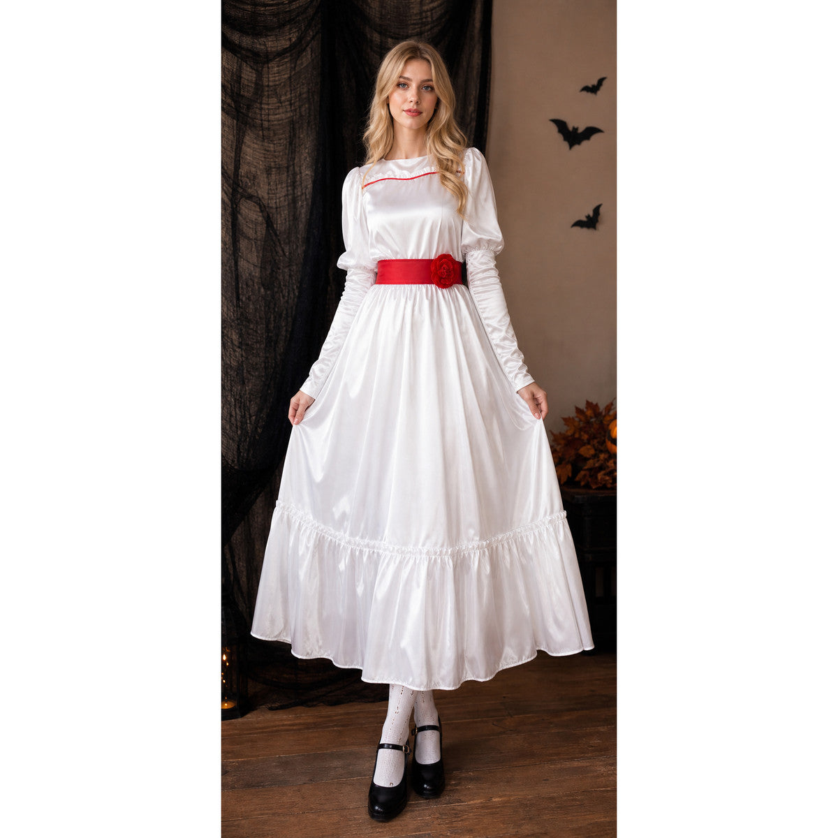 White Dress with a Red Belt for Halloween lifestyle