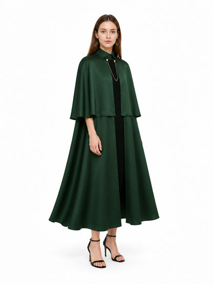 Cape Cloak with Stand Collar and Gold-Tone Chain