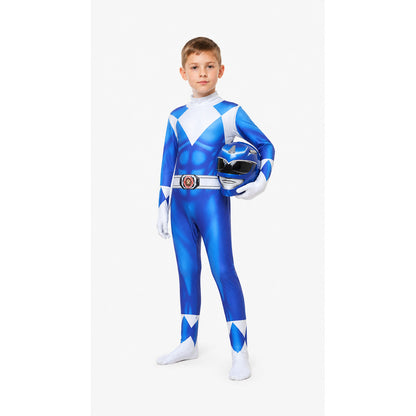 Children’s blue and white superhero costume with mask product detail