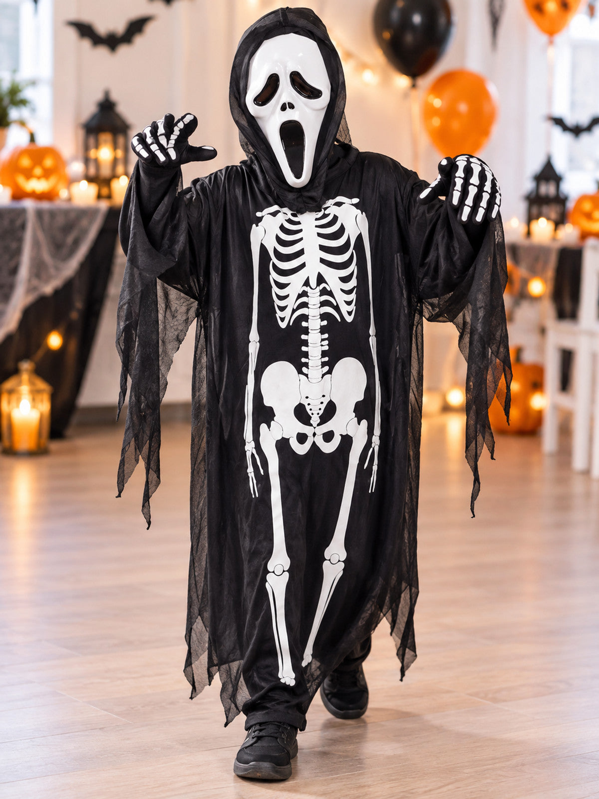 Skeleton Costume with Mask and Hood