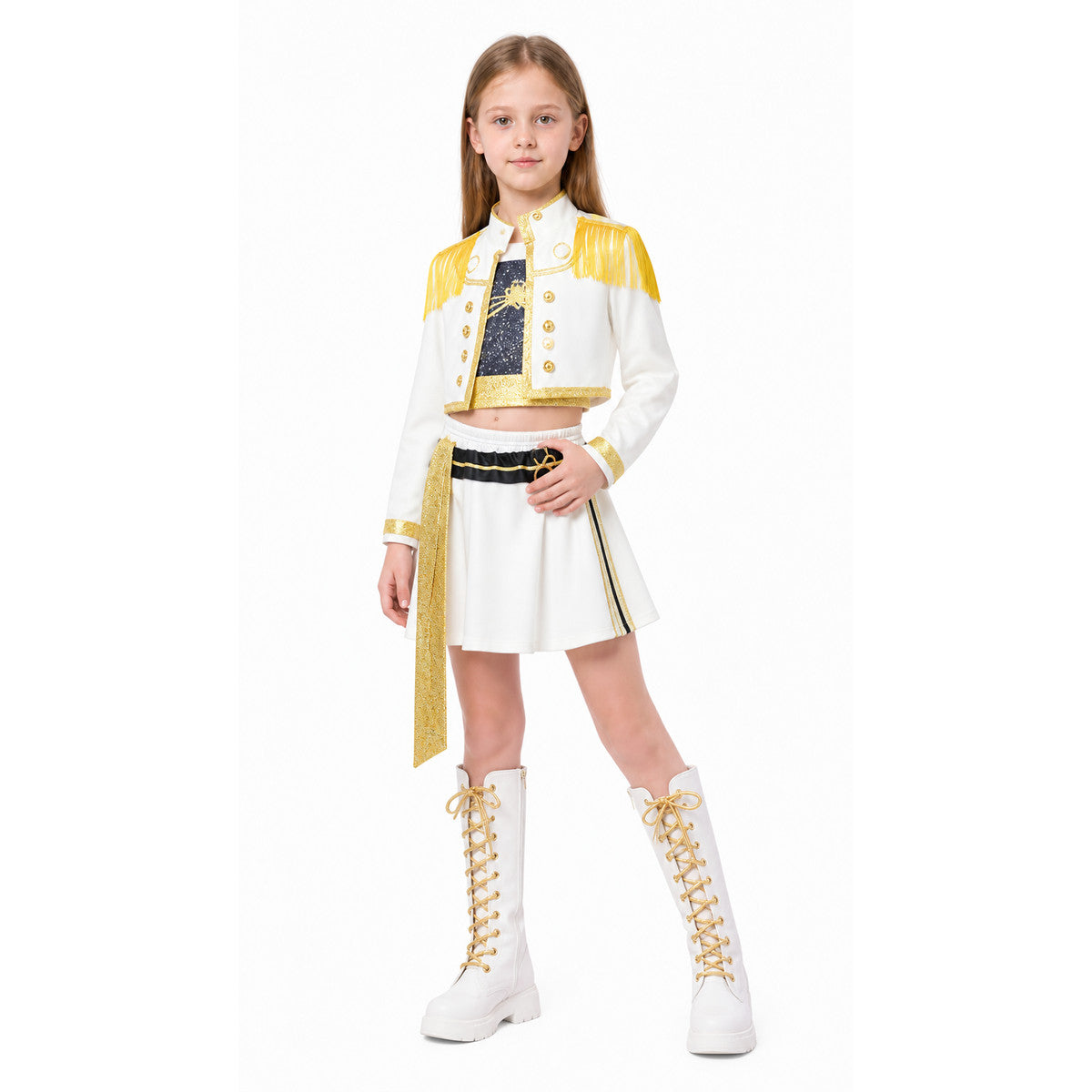 Children's White Costume with Gold Embellishments for Halloween Costumes detail