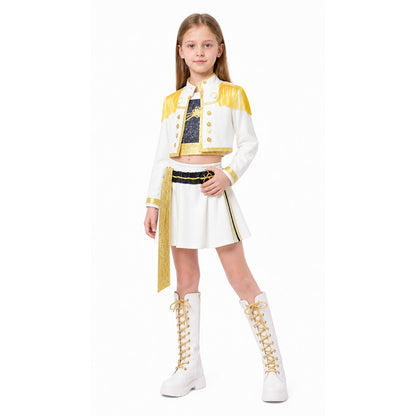 Children's White Costume with Gold Embellishments for Halloween Costumes detail