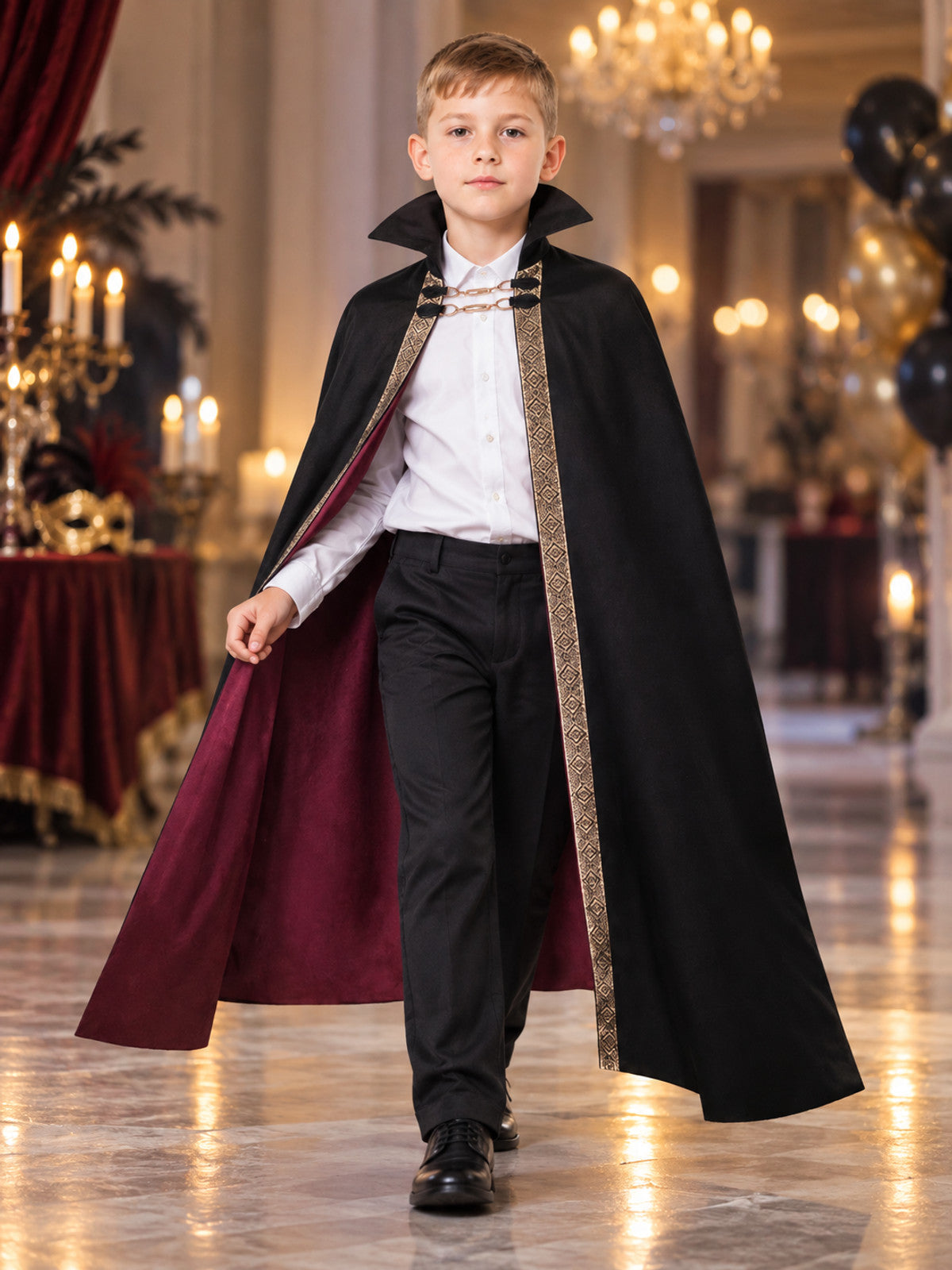 Vampire Cosplay Cape Cloak Black with High Collar