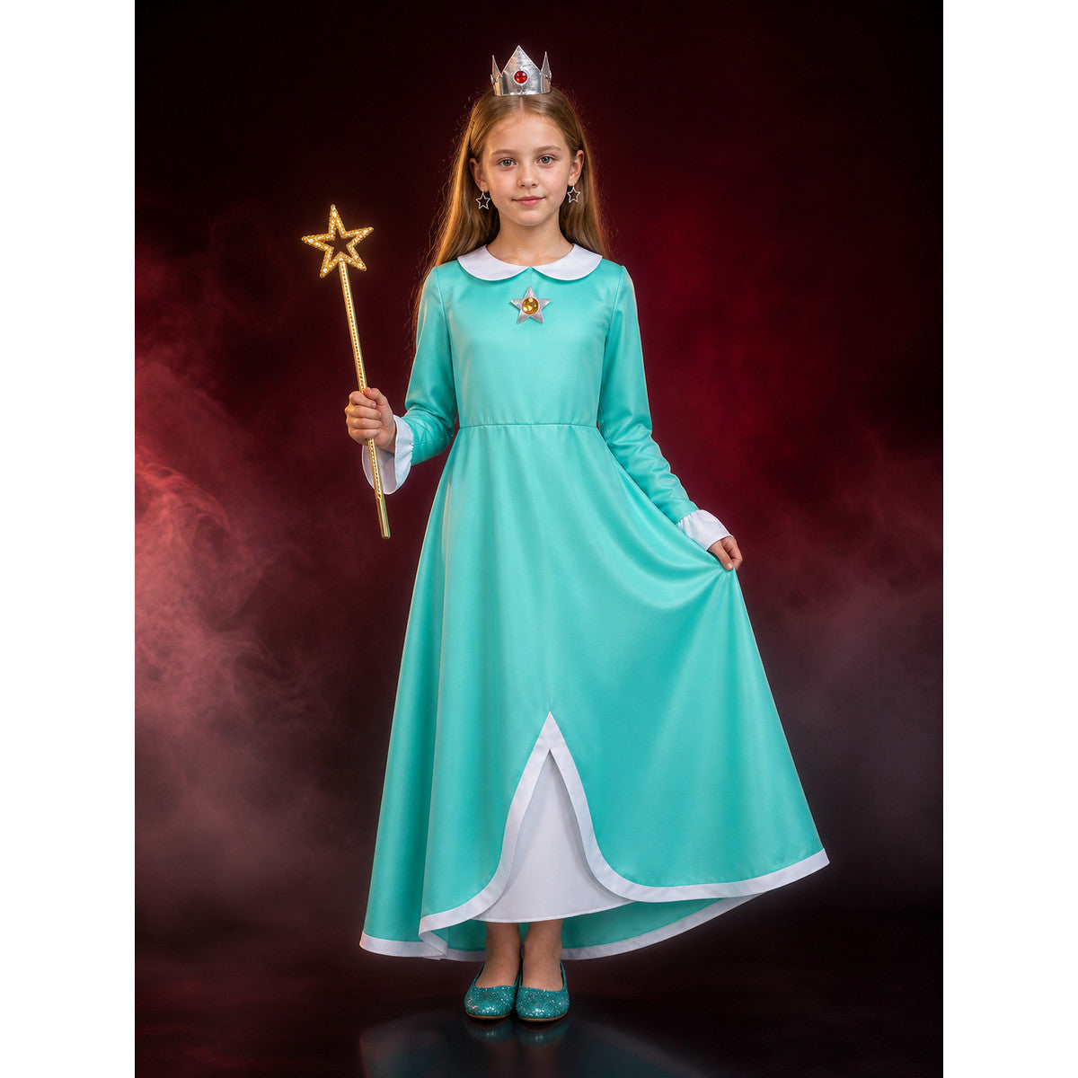 Kids' Peach Princess Costume Set - Dress with Crown, Brooch, Earrings & Magic main product view