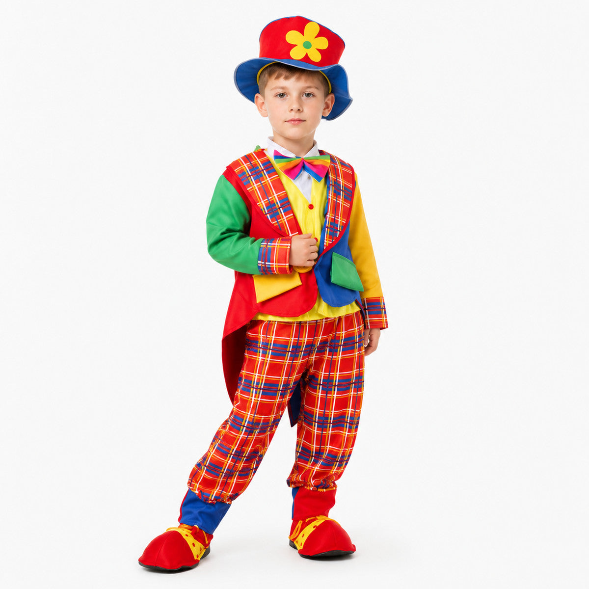 Plaid Clown Costume with a Flower on the Hat Costume Headwear detail