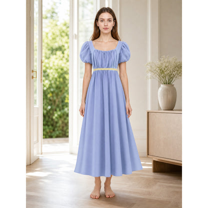 Long Dress with a Square Neckline and Puff Sleeves lifestyle view