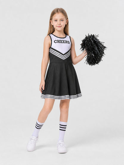 Children's Black and White Sleeveless Cheerleader Dress CHEERS Costume Dresses detail