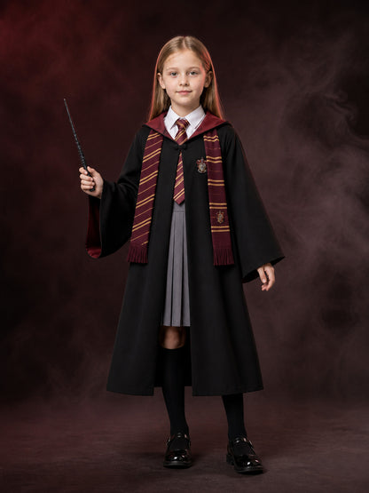 Kids Wizard Robe Costume Set With Tie, Scarf, Wand, Shirt And Skirt