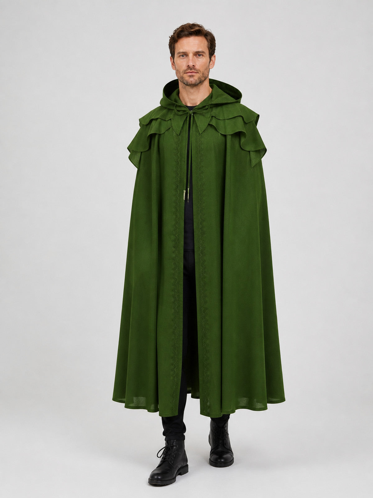 Dark Green Medieval Hooded Cloak for Halloween