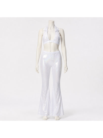 White stage costume with a top and flared pants Costumes detail