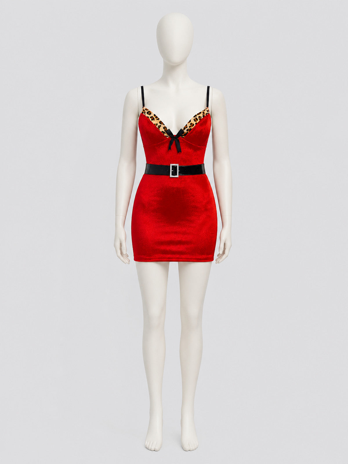 Red New Year's Dress with Leopard Print and Bow