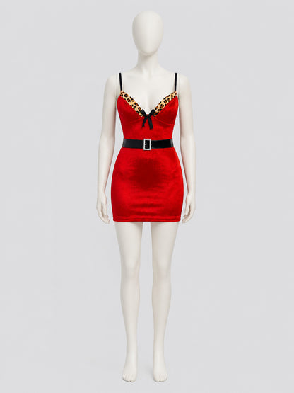 Red New Year's Dress with Leopard Print and Bow