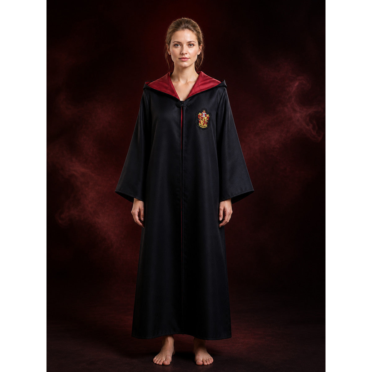 Hooded Wizard Robe Costume, Black Long Cape with Red Inner Lining and School main product view