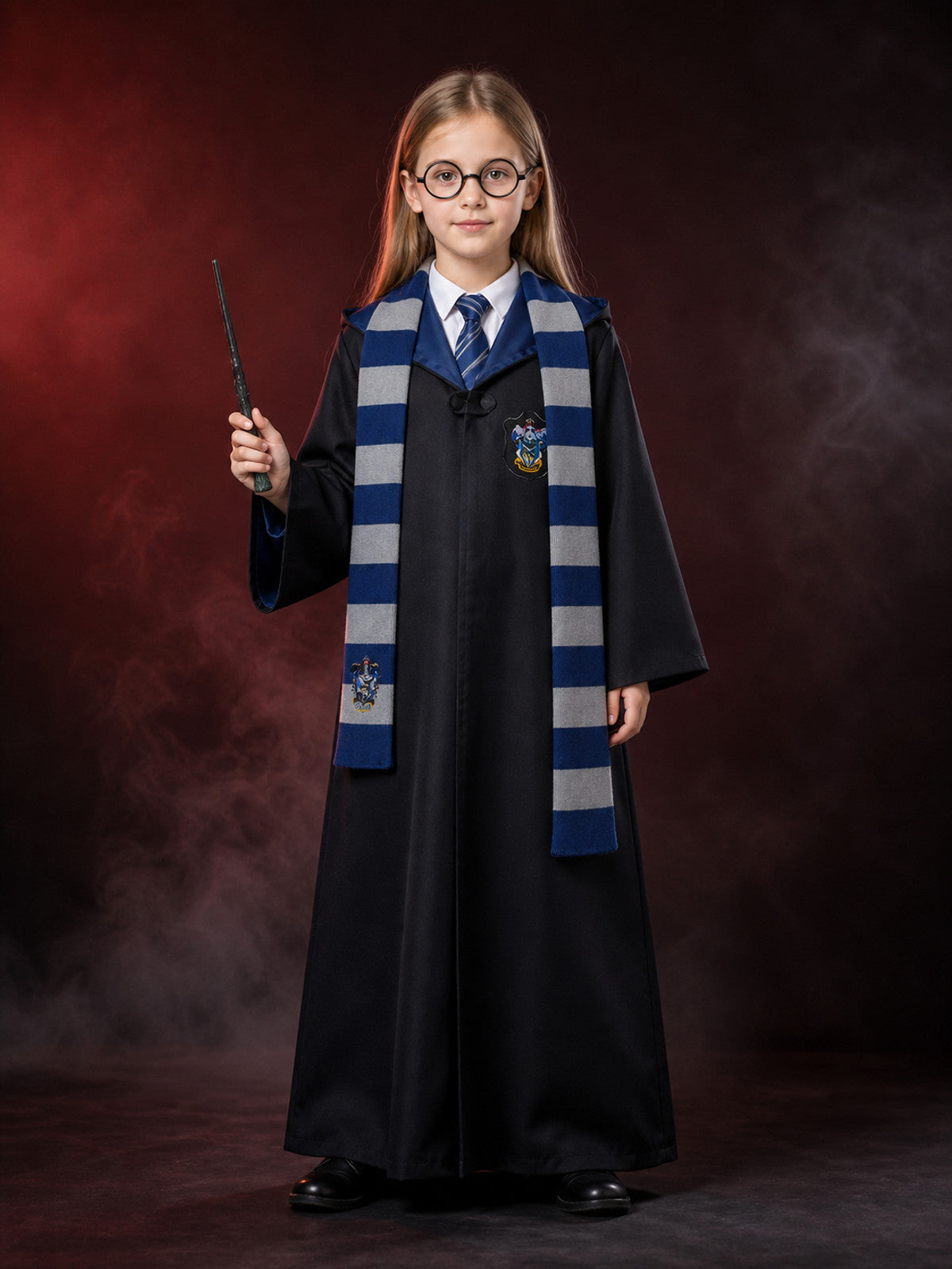 Wizard Robe Costume Set with Tie, Scarf, Glasses & Magic Wand - Unisex Halloween