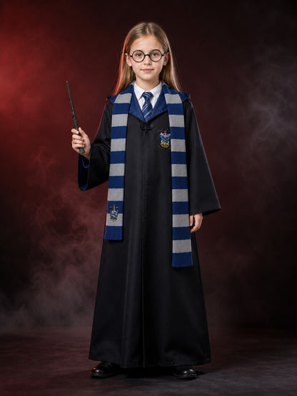 Wizard Robe Costume Set with Tie, Scarf, Glasses & Magic Wand - Unisex Halloween