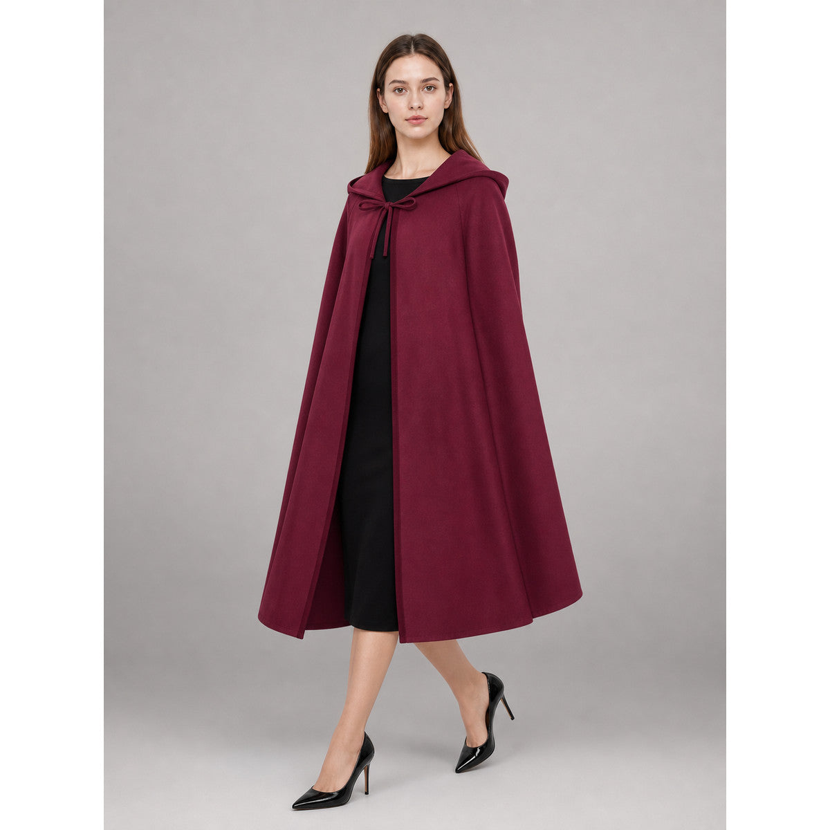 Burgundy Medieval Hooded Costume Cloak lifestyle