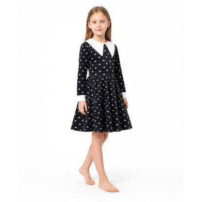 Black Long-Sleeve Dress with Skulls for Halloween Costume Dresses detail