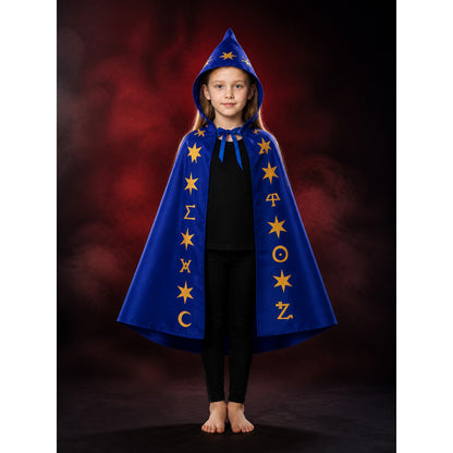 Kids Wizard Cape and Pointed Hat Costume Set, Blue with Gold Star Patterns lifestyle