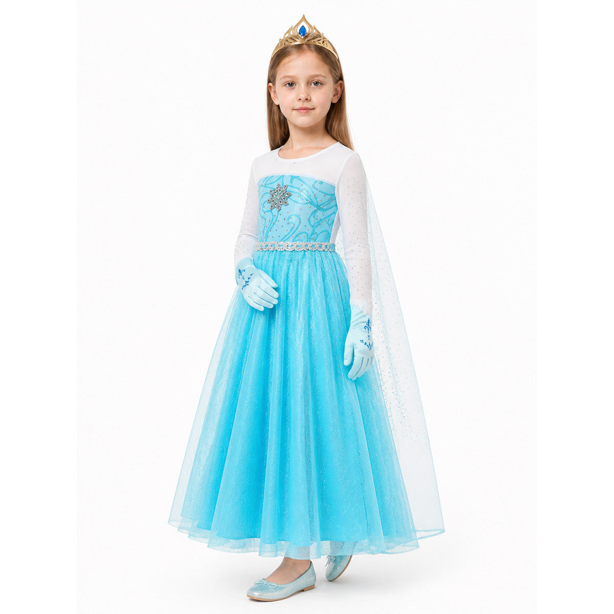 Snow Queen Elsa Costume with Crown and Gloves Costume Headwear detail