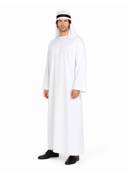 Long Robe with Head Covering, White, with Headband