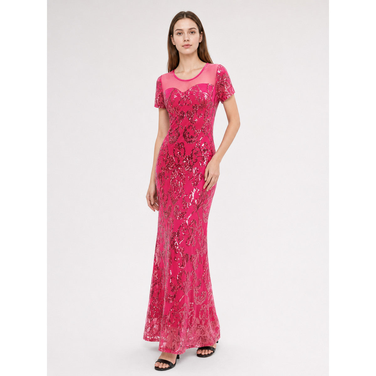 Long Sequin Evening Dress with Paisley Pattern lifestyle