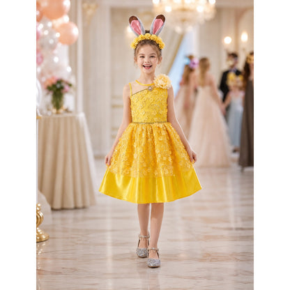 Yellow Dress with Floral Decor for Cosplay