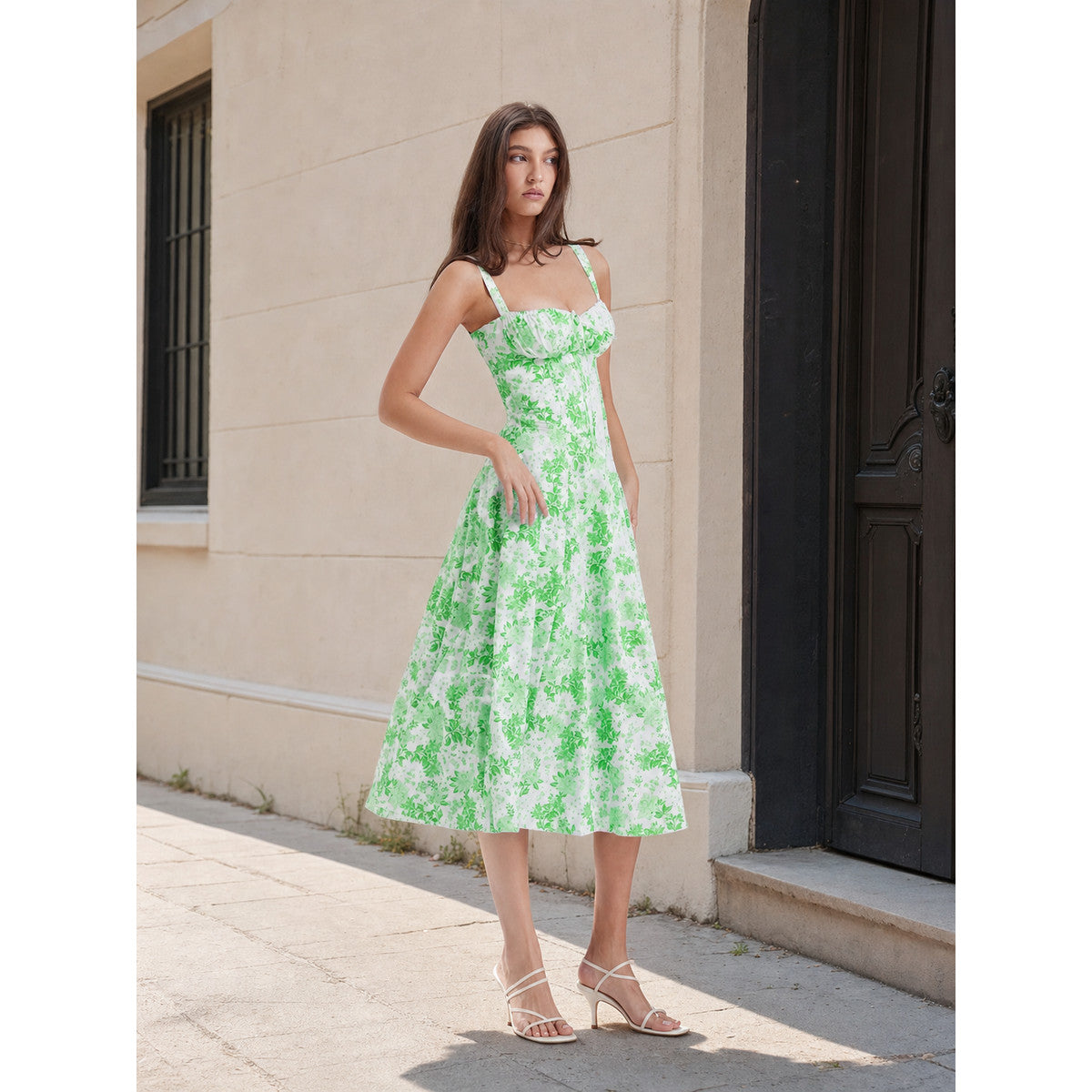 White and Green Floral-Print Sundress product detail