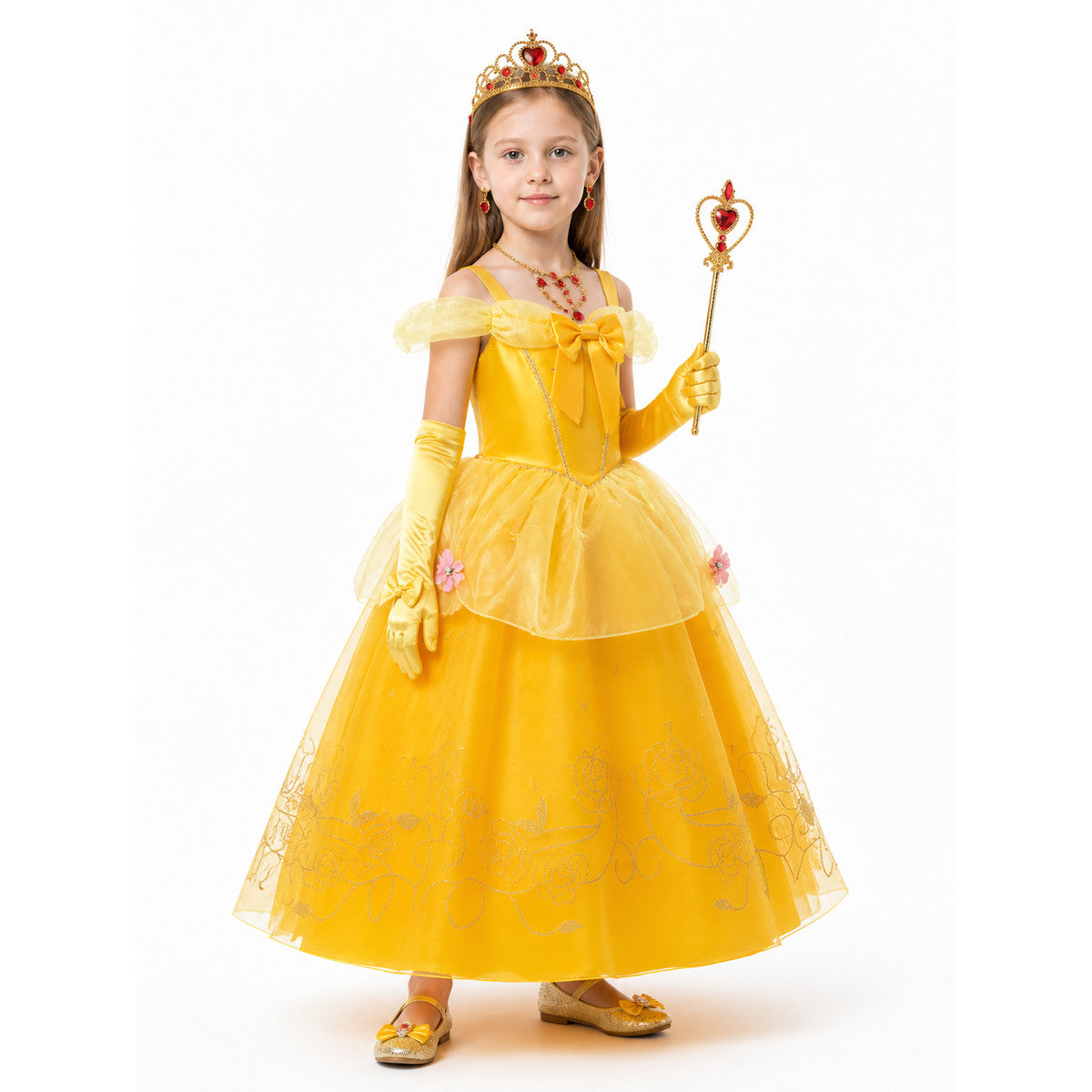 Children’s princess costume with dress, crown, and wand product detail