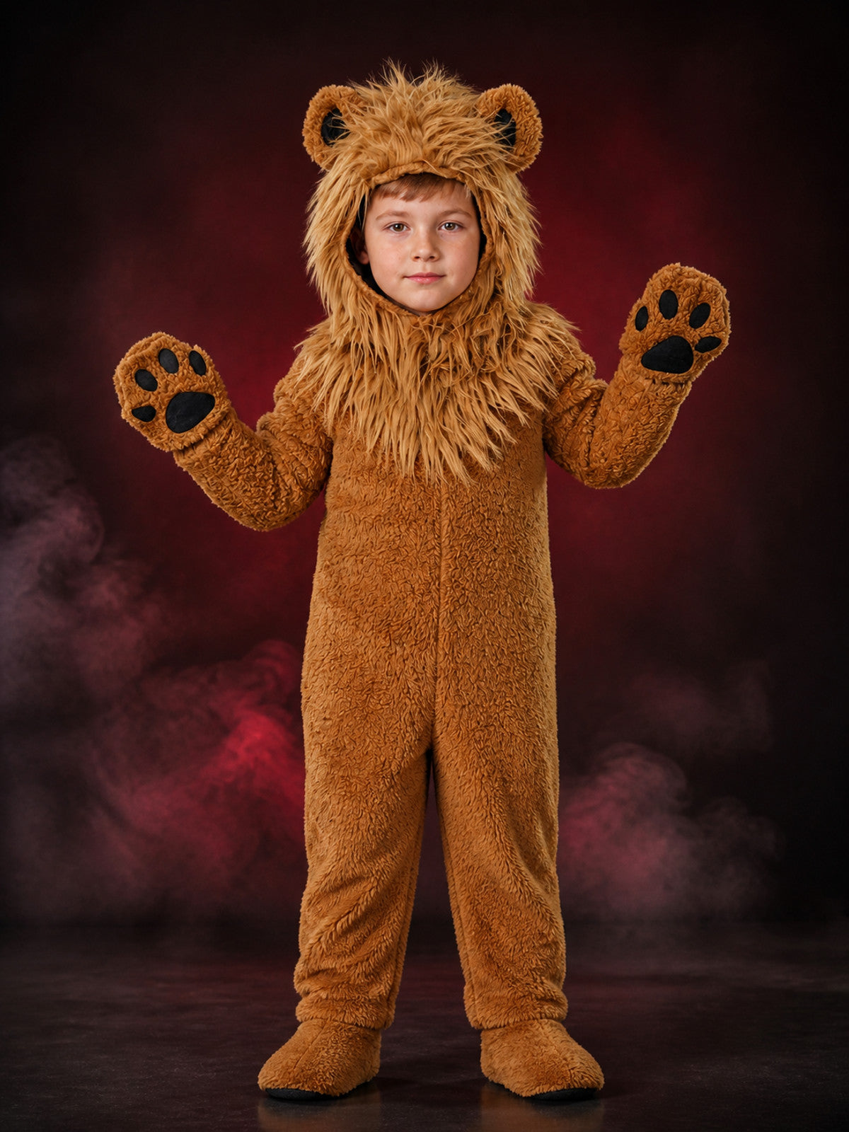 Lion Hooded Animal Costume Bodysuit, Plush Furry Jumpsuit for Halloween