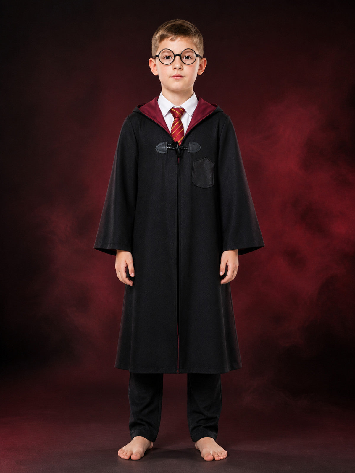 Children's Wizard Costume Set, Hooded Robe, Shirt, Pants, Tie and Glasses