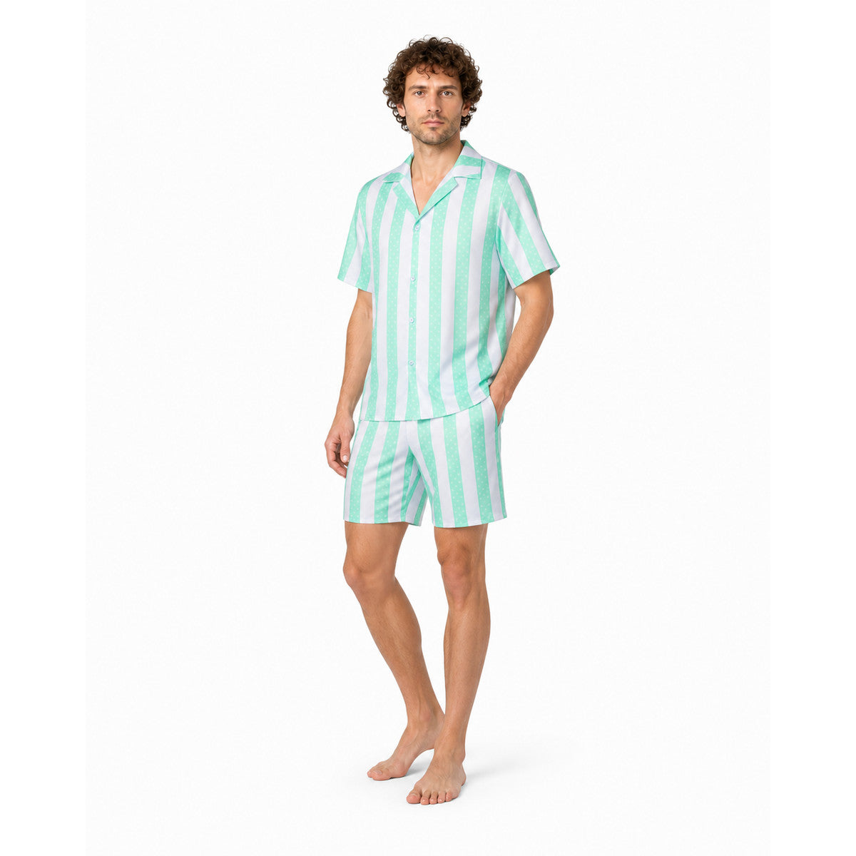 Shirt and Shorts Set, Mint and White Stripes product detail
