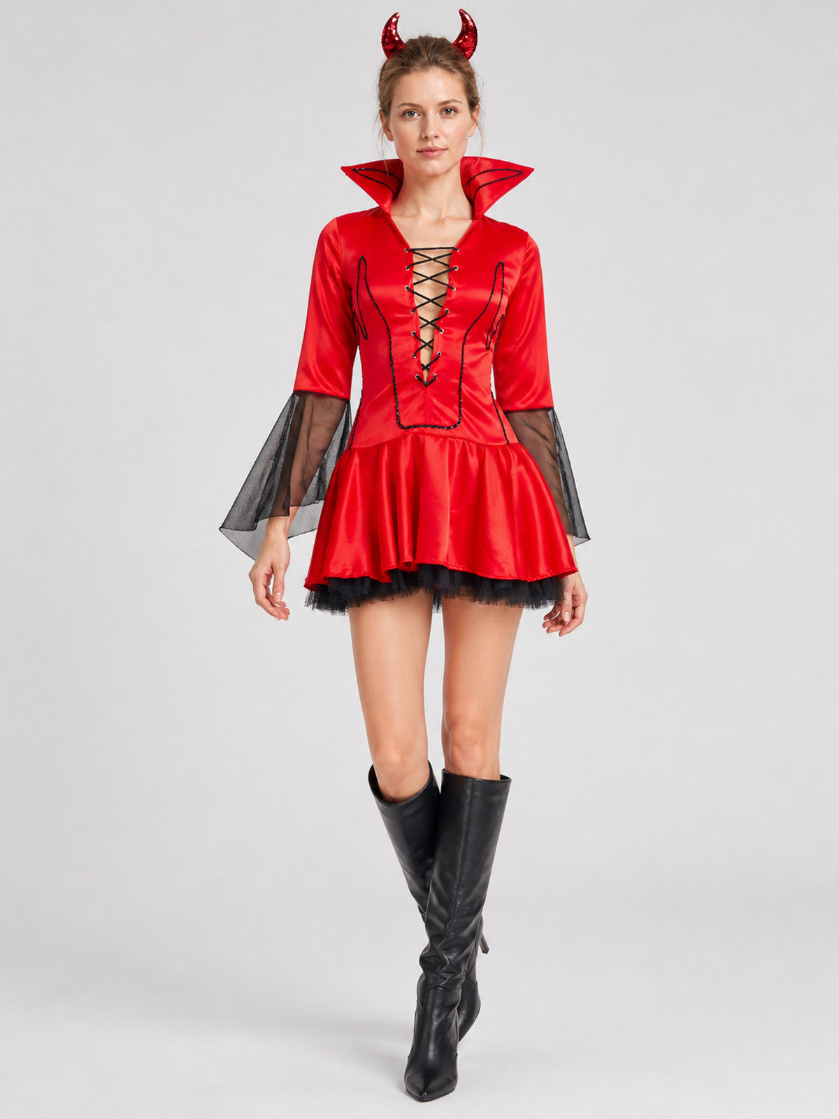 Halloween Devil Costume, Short Red-and-Black Dress Costume Dresses detail