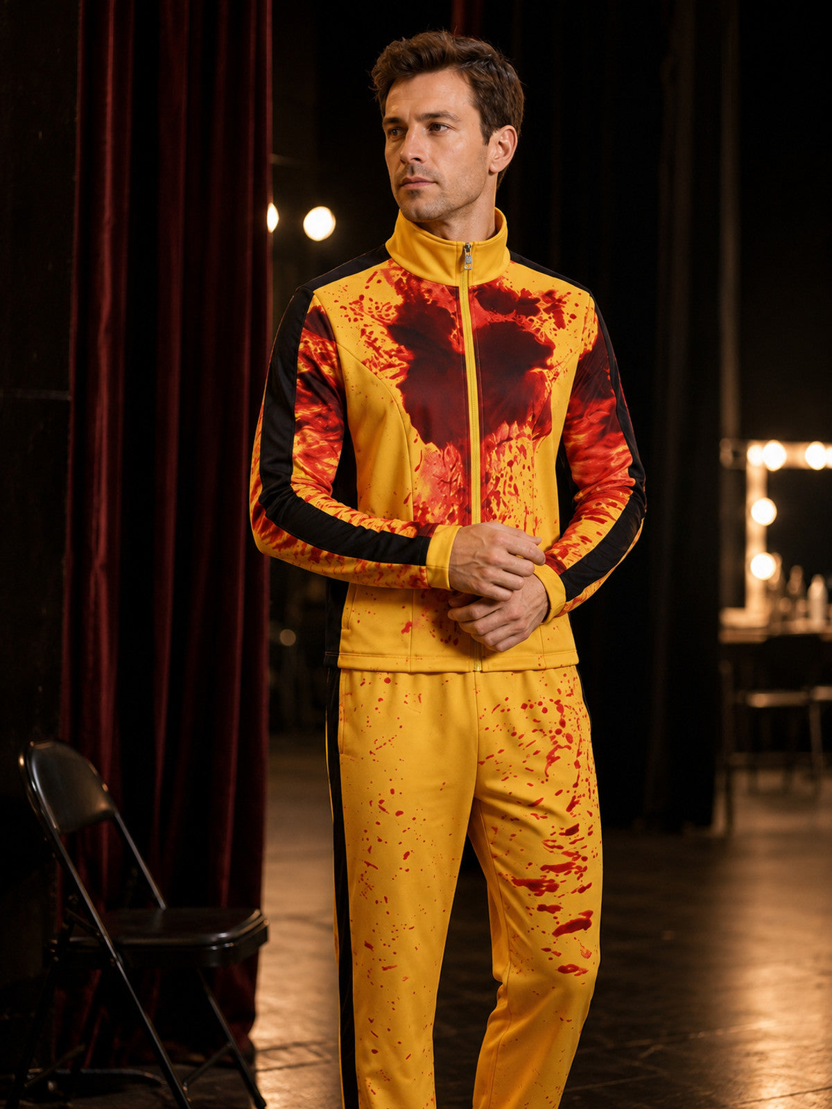 Kill Bill Yellow Cosplay Costume with Blood Print lifestyle view