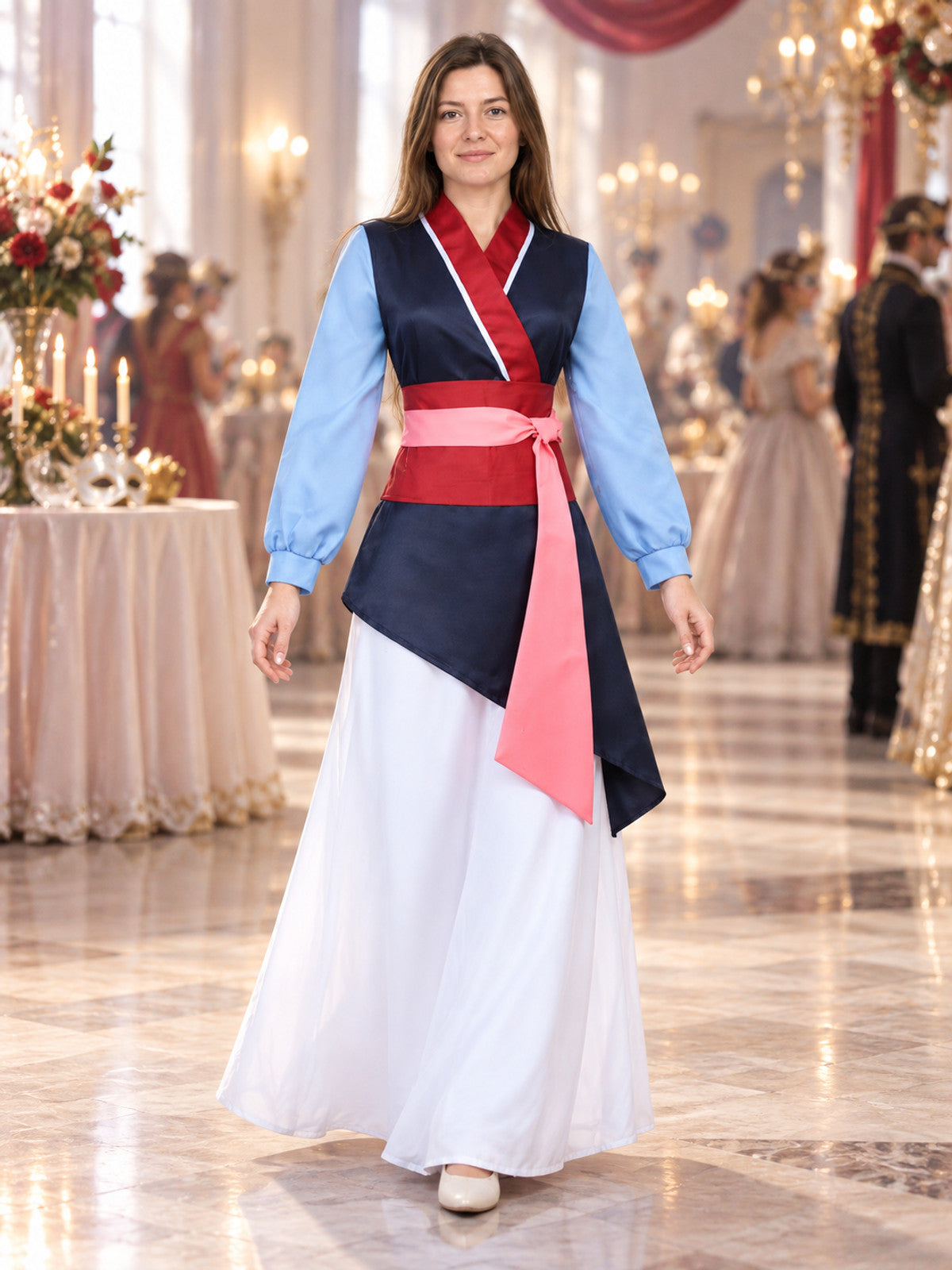 Chinese-Style Costume with Long Skirt and Wide Belt