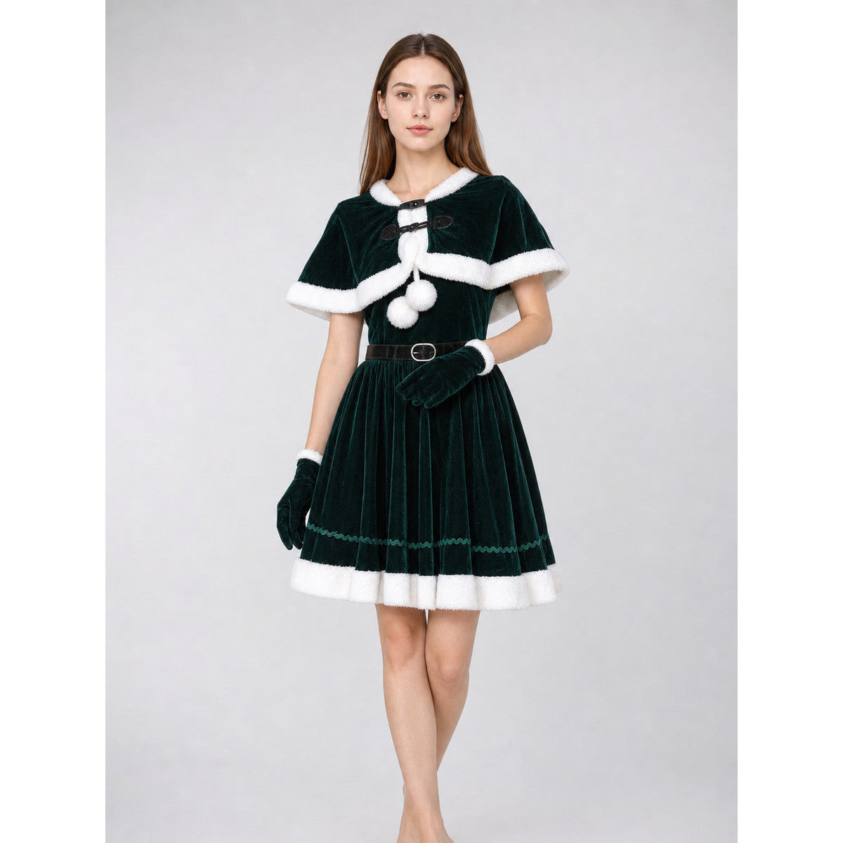 Reindeer Costume: Dress, Cape, and Accessories on-model front view