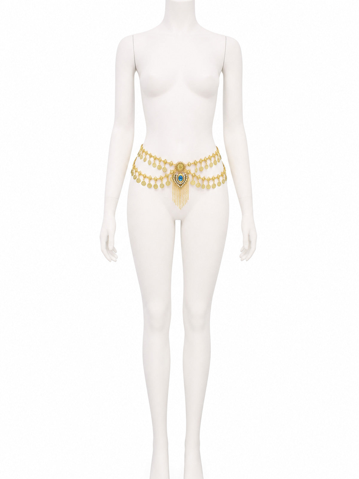 Egyptian Style Gold Waist Chain with Blue Gemstone Pendant and Tassel Chains main product view