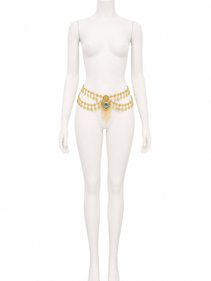 Egyptian Style Gold Waist Chain with Blue Gemstone Pendant and Tassel Chains main product view