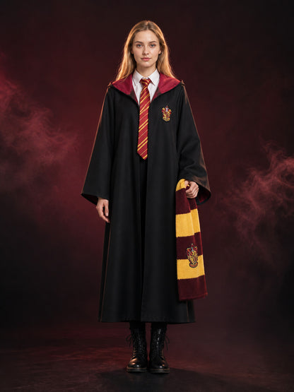 Academy Wizard Robe Costume Set with Red and Yellow Striped Scarf and Tie