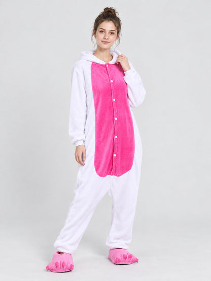 Hooded Pajama Jumpsuit with Pink Insert