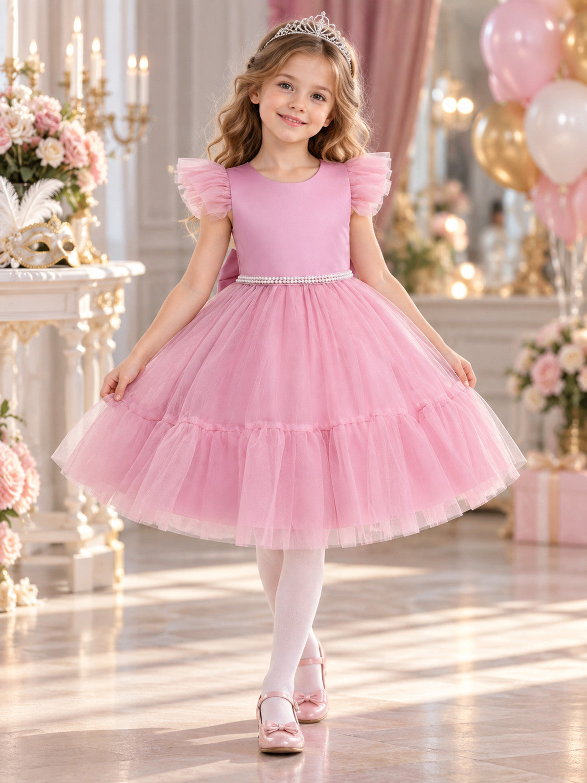 Dusty Pink Children's Party Dress with Bow