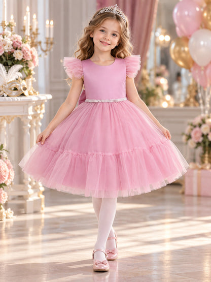 Dusty Pink Children's Party Dress with Bow
